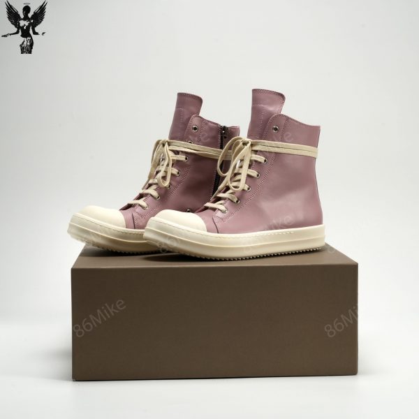High-top grained calfskin sneakers in pink.