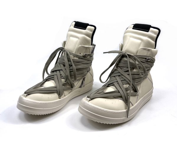 High-top panelled buffed calfskin sneakers