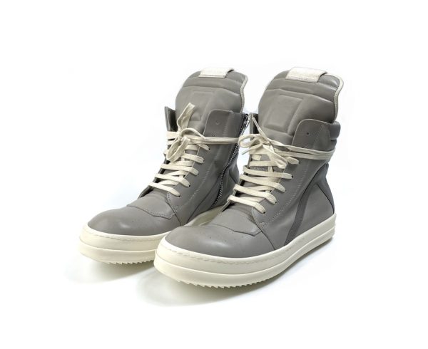 High-top paneled buffed calfskin sneakers in gray