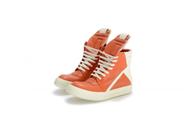 High-top paneled buffed calfskin sneakers